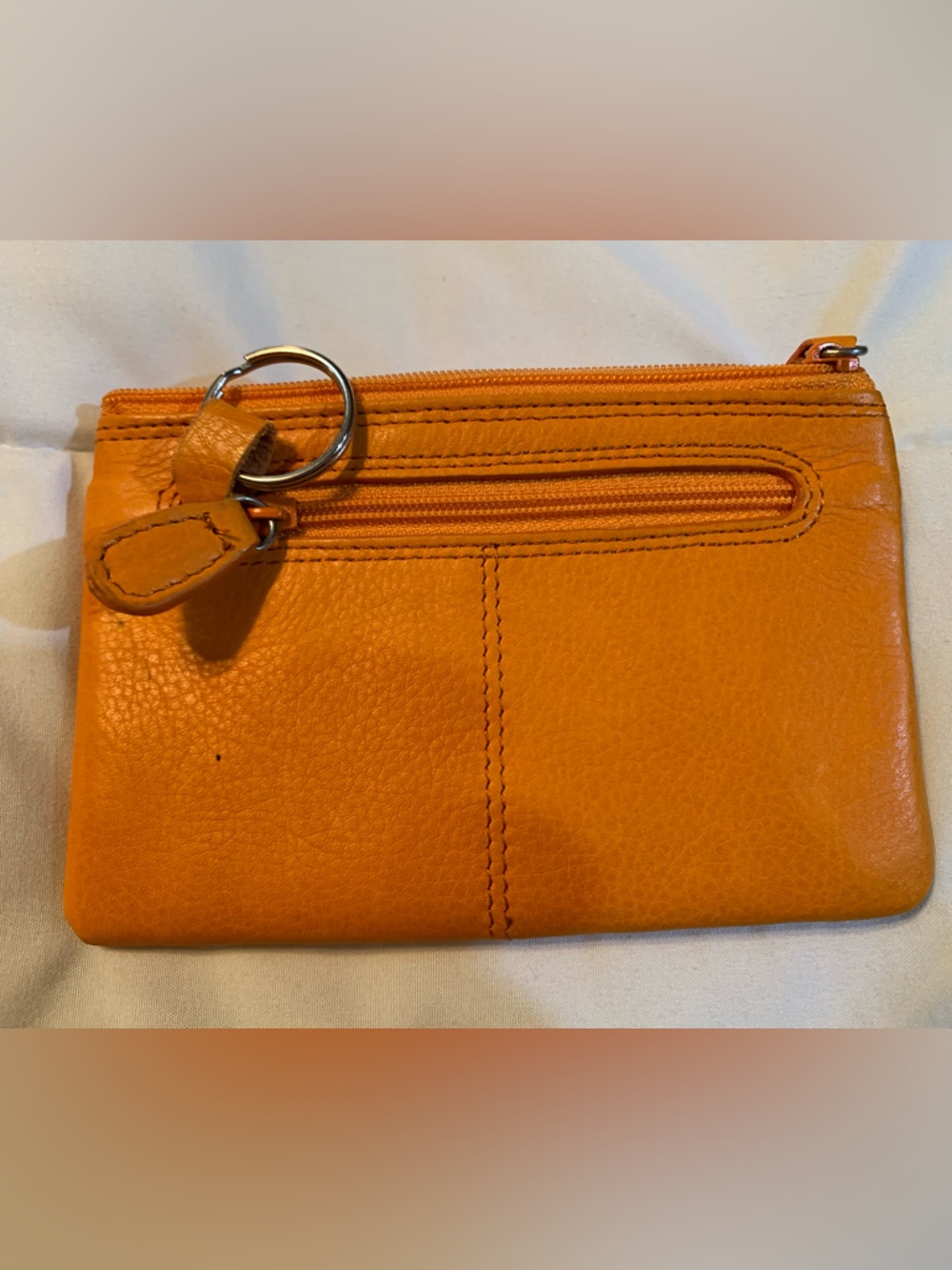 Orange Leather Zip Card Holder with Keyring